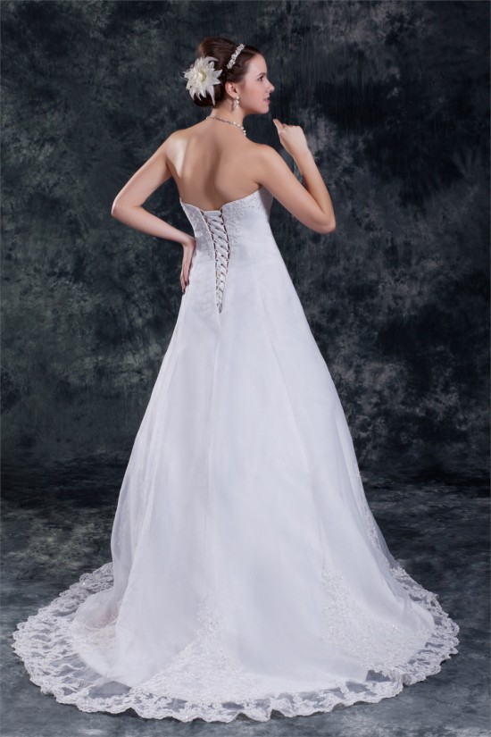 Wholesale A-Line Sleeveless Strapless Satin Organza Wedding Dresses 2031416