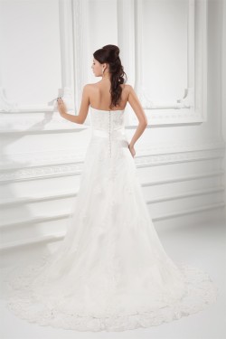 Wholesale Sheath/Column Satin Netting Sleeveless Lace Wedding Dresses 2031418