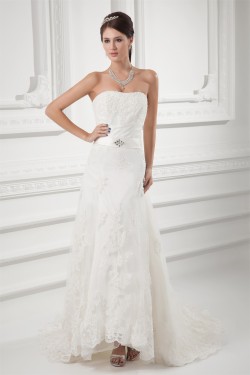 Wholesale Sheath/Column Satin Netting Sleeveless Lace Wedding Dresses 2031418