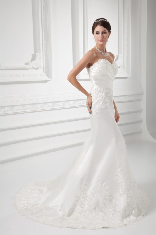 Wholesale Sweetheart Satin Sleeveless Mermaid/Trumpet Lace Wedding Dresses 2031421
