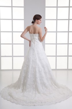 Wonderful A-Line Sleeveless Satin Lace Strapless Wedding Dresses 2031425
