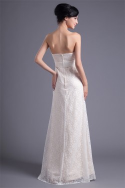 Wonderful Sleeveless Strapless Satin Lace A-Line Wedding Dresses 2031431