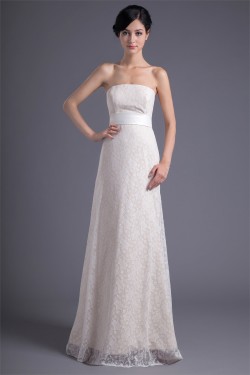 Wonderful Sleeveless Strapless Satin Lace A-Line Wedding Dresses 2031431