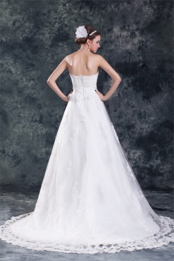 Wonderful Strapless A-Line Sleeveless Satin Net Wedding Dresses 2031432