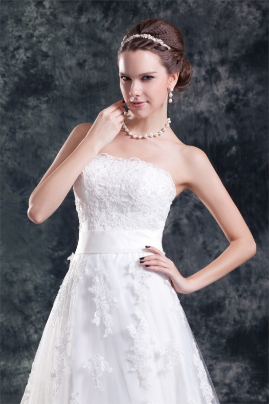 Wonderful Strapless A-Line Sleeveless Satin Net Wedding Dresses 2031432