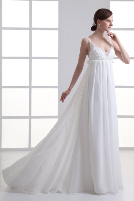 Wonderful V-Neck Sleeveless Chiffon Beaded Empire Wedding Dresses Maternity Wedding Dresses 2031434