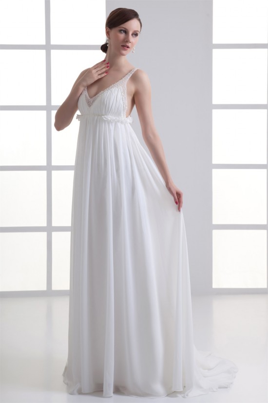 Wonderful V-Neck Sleeveless Chiffon Beaded Empire Wedding Dresses Maternity Wedding Dresses 2031434