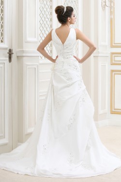 Sheath/Column V-Neck Beaded Applique Court Train Wedding Dresses 2031436