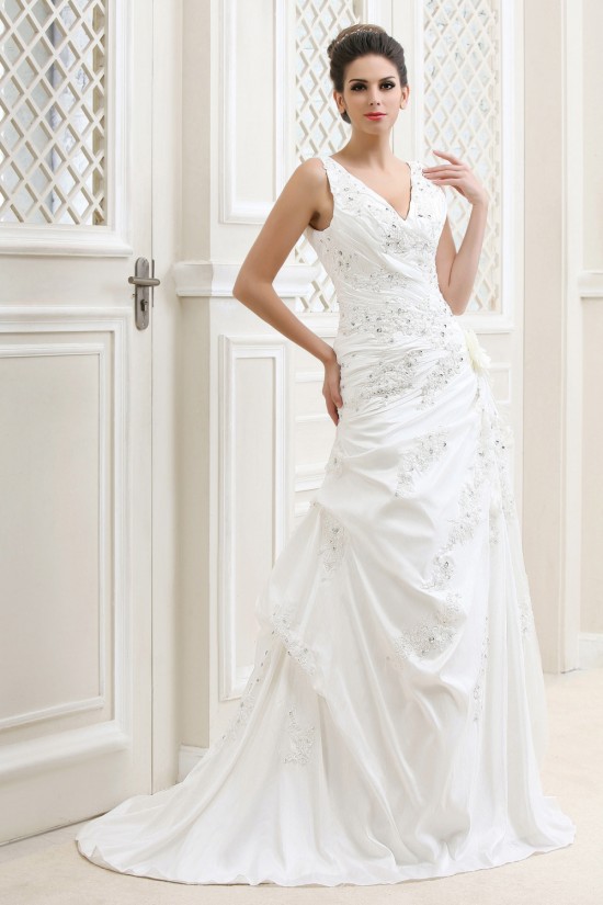 Sheath/Column V-Neck Beaded Applique Court Train Wedding Dresses 2031436 Sheath/Column V-Neck Beaded Applique Court Train Wedding Dresses 2031436