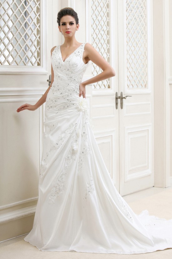 Sheath/Column V-Neck Beaded Applique Court Train Wedding Dresses 2031436 Sheath/Column V-Neck Beaded Applique Court Train Wedding Dresses 2031436