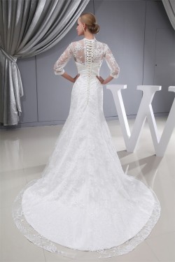 Fantastic Straps A-Line Satin Lace Long Sleeve Wedding Dresses 2030144