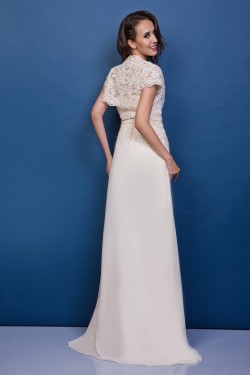 Sheath/Column Strapless Court Train Lace Wedding Dresses with Jacket 2031440