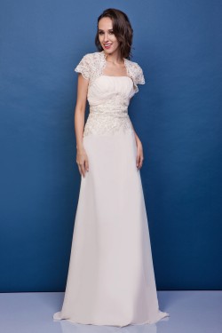 Sheath/Column Strapless Court Train Lace Wedding Dresses with Jacket 2031440