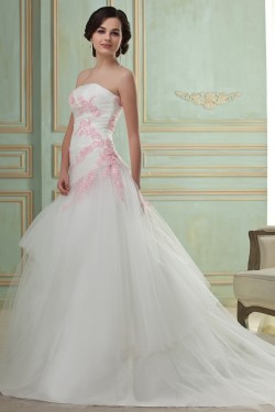 A-Line Strapless Court Train Lace Tulle Wedding Dresses 2031441