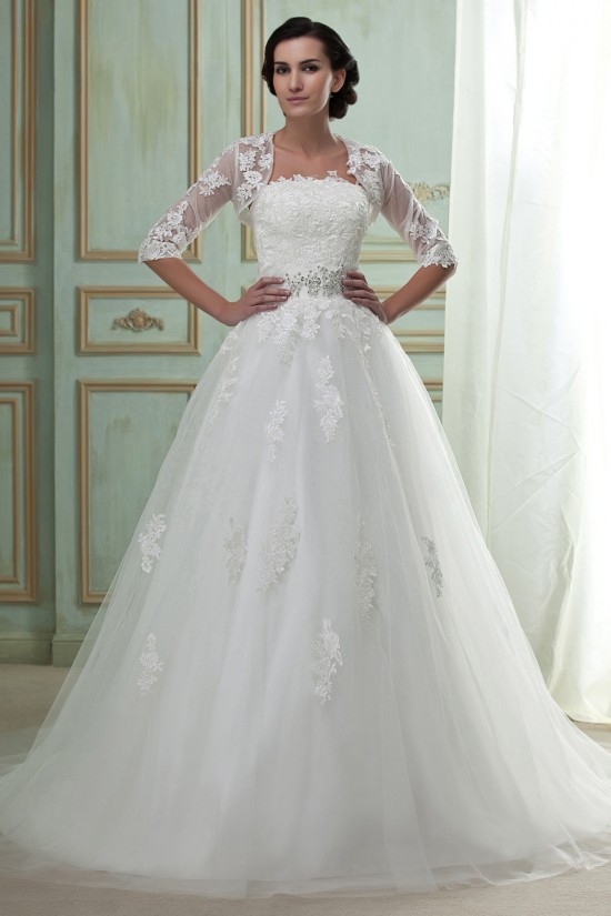 A-Line Strapless Court Train Beaded Lace Wedding Dresses with Lace Jacket 2031442 A-Line Strapless Court Train Beaded Lace Wedding Dresses with Lace Jacket 2031442
