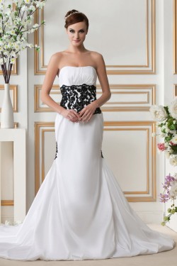 Trumpet/Mermaid Strapless Court Train Black White Wedding Dresses 2031443