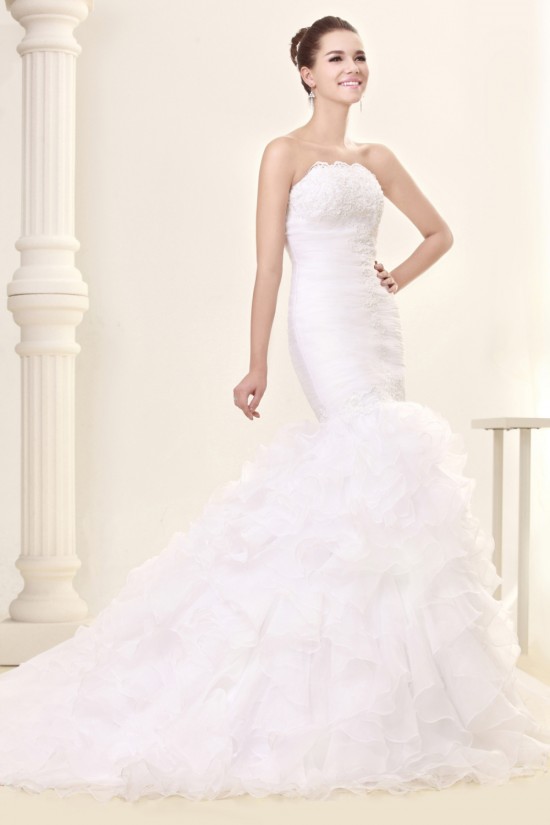 Trumpet/Mermaid Strapless Court Train Lace Wedding Dresses 2031445