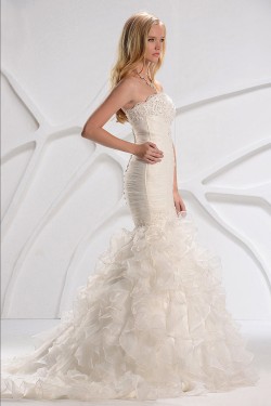 Trumpet/Mermaid Strapless Court Train Beaded Lace Wedding Dresses 2031446