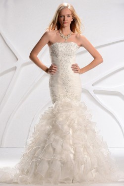 Trumpet/Mermaid Strapless Court Train Beaded Lace Wedding Dresses 2031446