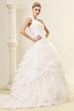 A-Line One-Shoulder Court Train Wedding Dresses 2031447