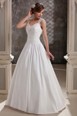 A-Line V-Neck Floor-Length Straps Sleeveless Wedding Dresses 2031448