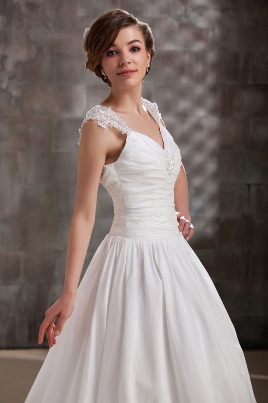 A-Line V-Neck Floor-Length Straps Sleeveless Wedding Dresses 2031448