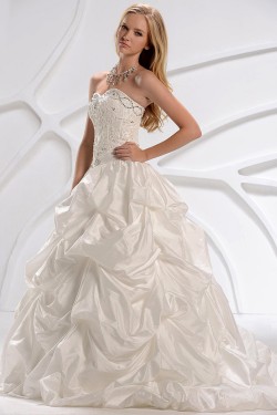 A-Line Sweetheart Beaded Lace Court Train Wedding Dresses 2031450