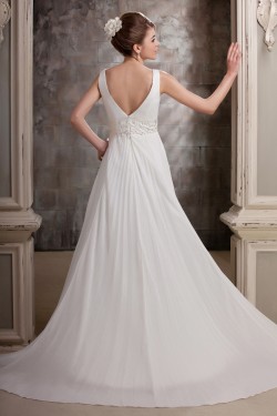 A-Line V-Neck Straps Sleeveless Sweep Train Beaded Wedding Dresses 2031454
