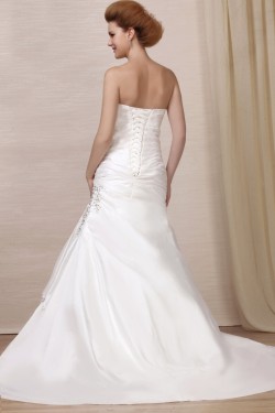 A-Line Strapless Court Train Beaded Wedding Dresses 2031459