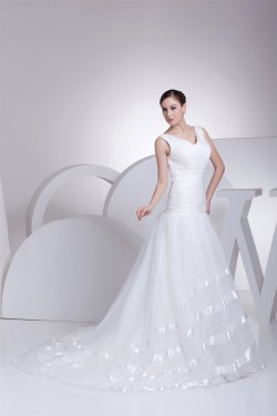 Fantastic V-Neck Satin Lace Organza Mermaid/Trumpet Wedding Dresses 2030146