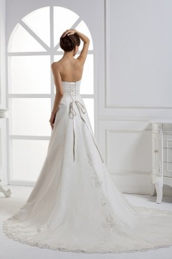 A-Line Strapless Court Train Lace Wedding Dresses 2031461
