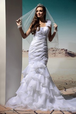 Trumpet/Mermaid One-Shoulder Court Train Beaded Wedding Dresses 2031462