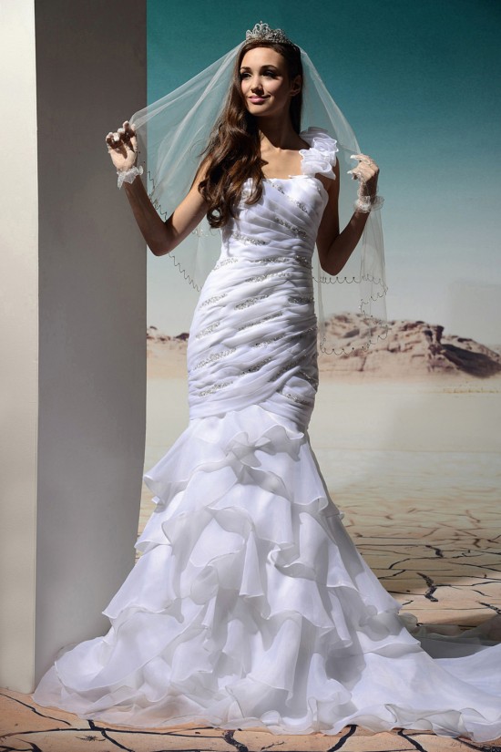 Trumpet/Mermaid One-Shoulder Court Train Beaded Wedding Dresses 2031462 Trumpet/Mermaid One-Shoulder Court Train Beaded Wedding Dresses 2031462