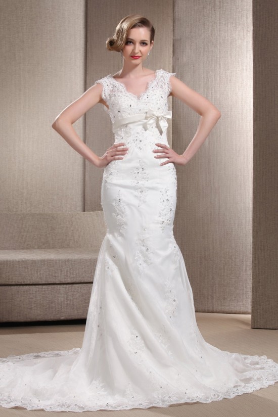 Trumpet/Mermaid V-Neck Beaded Lace Court Train Wedding Dresses 2031464 Trumpet/Mermaid V-Neck Beaded Lace Court Train Wedding Dresses 2031464