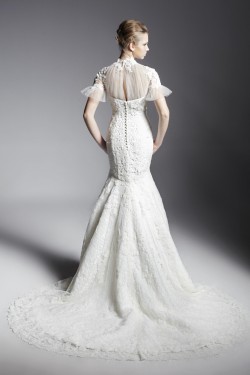 Trumpet/Mermaid High-Neck Court Train Short Sleeve Lace Wedding Dresses 2031466