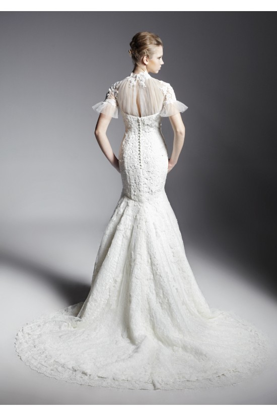 Trumpet/Mermaid High-Neck Court Train Short Sleeve Lace Wedding Dresses 2031466 Trumpet/Mermaid High-Neck Court Train Short Sleeve Lace Wedding Dresses 2031466
