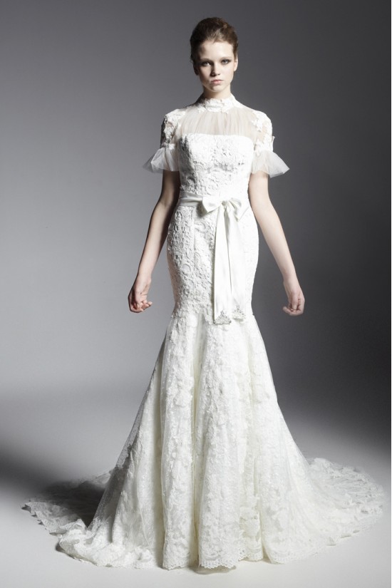 Trumpet/Mermaid High-Neck Court Train Short Sleeve Lace Wedding Dresses 2031466 Trumpet/Mermaid High-Neck Court Train Short Sleeve Lace Wedding Dresses 2031466
