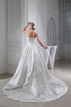 fashionable A-Line Sweetheart Satin Sleeveless Embroidered Sweet Wedding Dresses 2030147