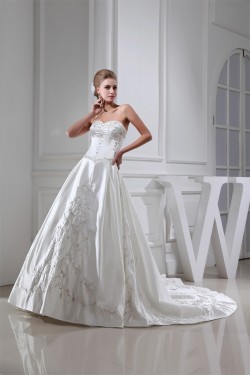fashionable A-Line Sweetheart Satin Sleeveless Embroidered Sweet Wedding Dresses 2030147
