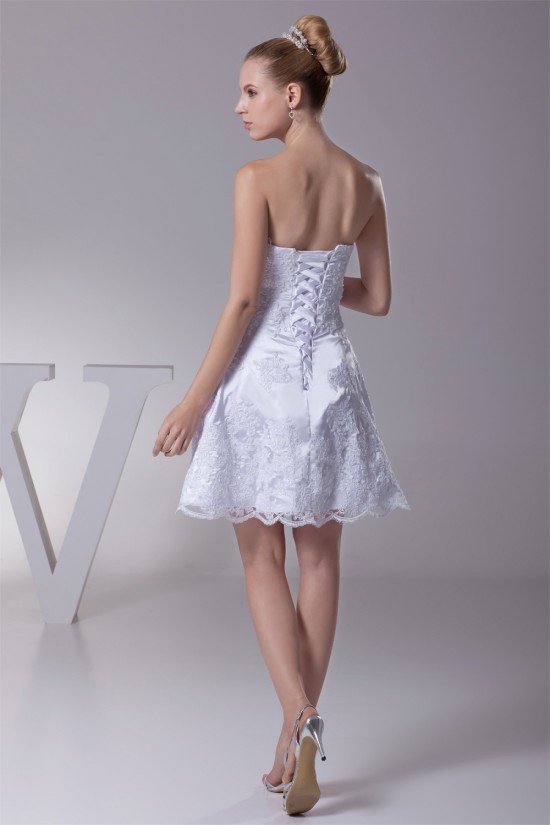 A-Line Short/Mini Strapless Beaded Applique Reception Wedding Dresses 2031472