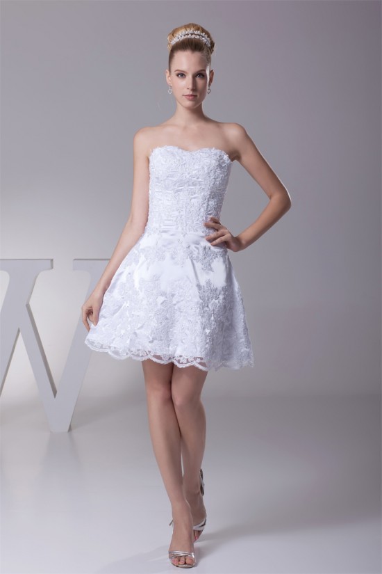 A-Line Short/Mini Strapless Beaded Applique Reception Wedding Dresses 2031472