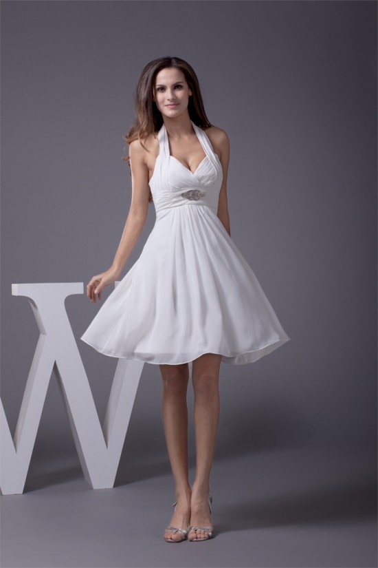 A-Line Short/Mini Halter Beading Chiffon Reception Wedding Dresses 2031475
