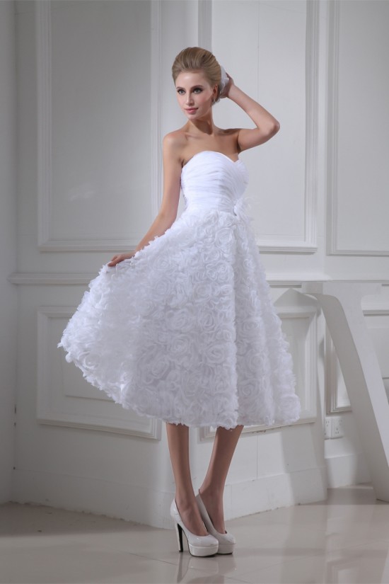 A-Line Soft Sweetheart Tea-Length Reception Wedding Dresses 2031477