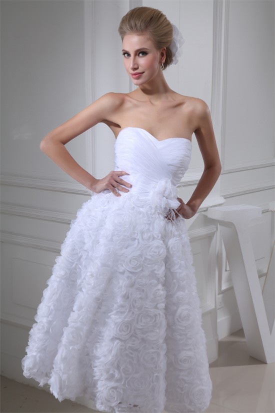 A-Line Soft Sweetheart Tea-Length Reception Wedding Dresses 2031477