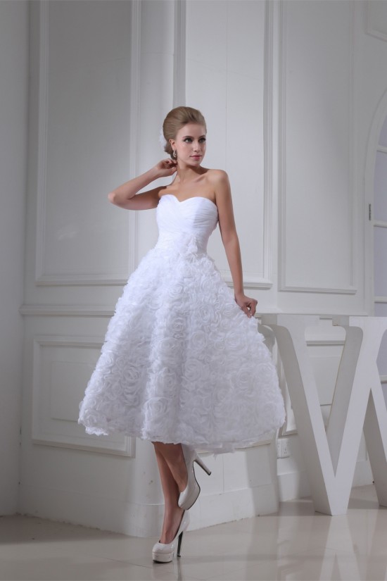 A-Line Soft Sweetheart Tea-Length Reception Wedding Dresses 2031477