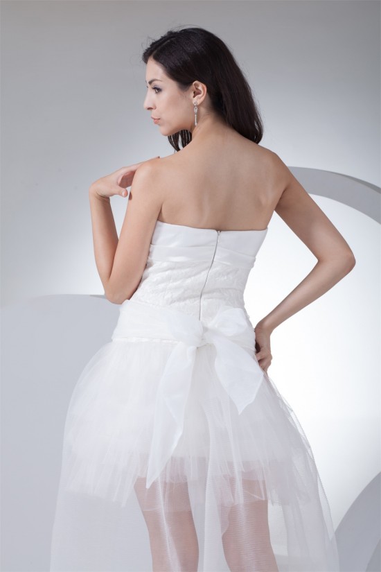 Asymmetrical Sleeveless A-Line Strapless Lace Tulle Reception Wedding Dresses 2031479
