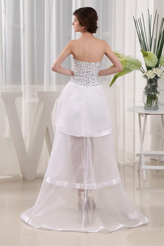 Floor-Length Sweetheart Satin Organza Beading Little White Dresses 2031489