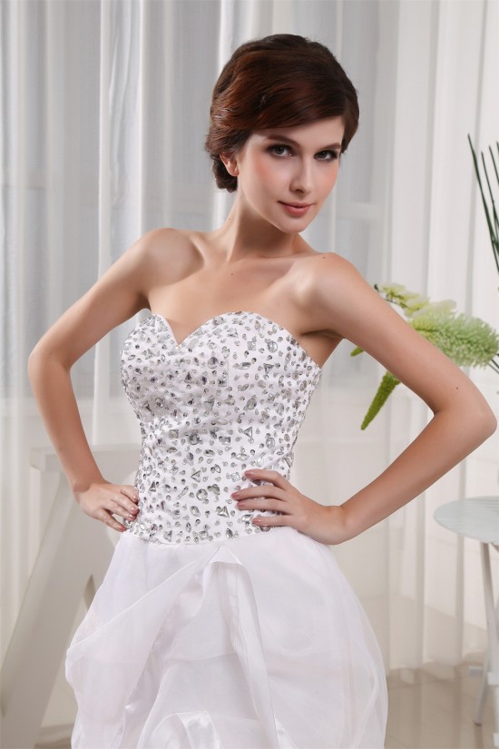 Floor-Length Sweetheart Satin Organza Beading Little White Dresses 2031489