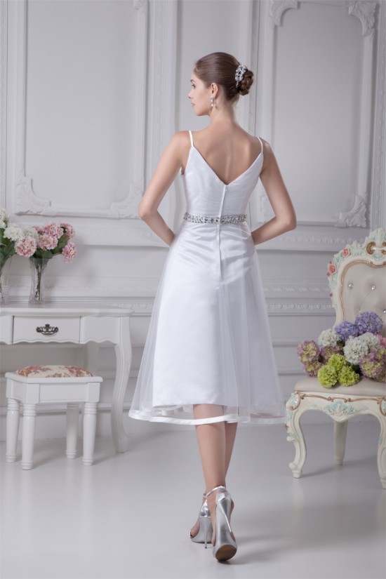 Great Satin Fine Netting Sleeveless V-Neck A-Line Beaded Reception Wedding Dresses 2031490