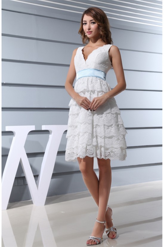 Hot Sale V-Neck A-Line Satin Lace Knee-Length Little White Dresses 2031493 Hot Sale V-Neck A-Line Satin Lace Knee-Length Little White Dresses 2031493